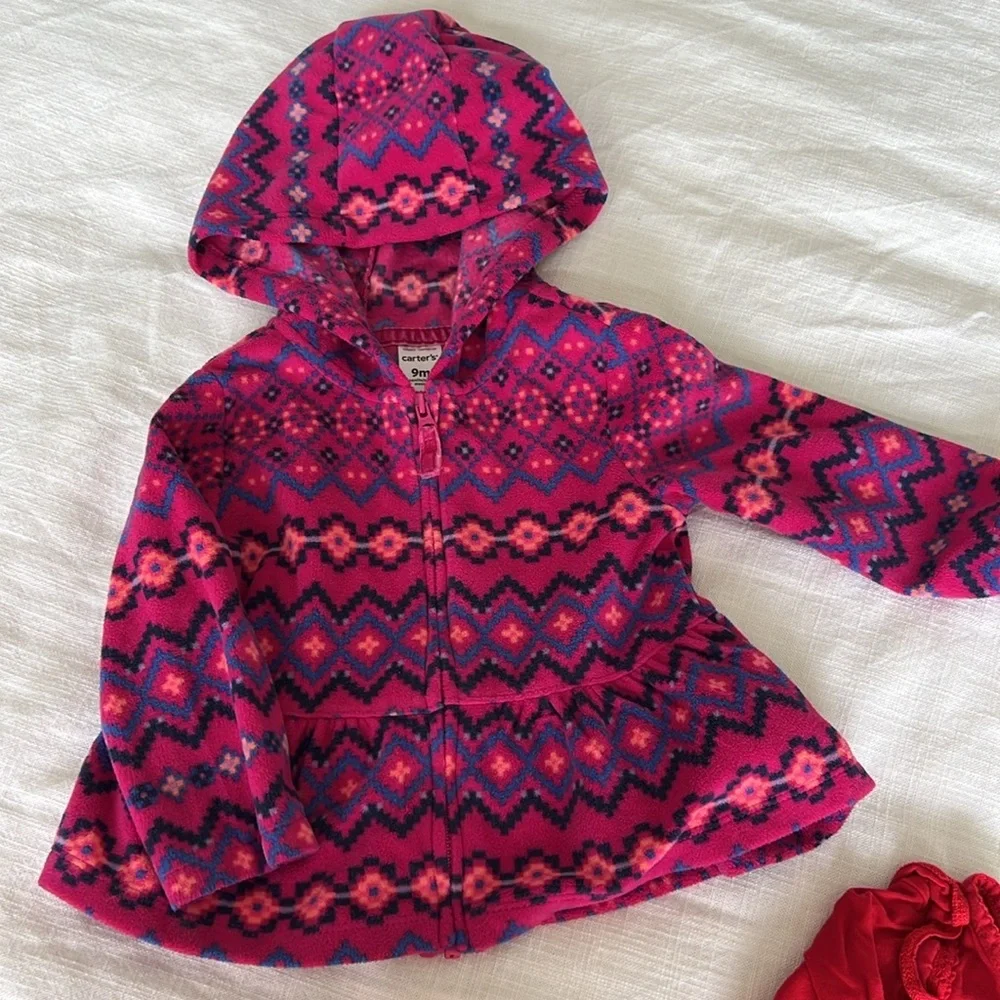Carters Baby Girl 9M Clothes Lot Fleece Hoodie Vest Bodysuit Leggings 7pc Bundle - Picture 4 of 5